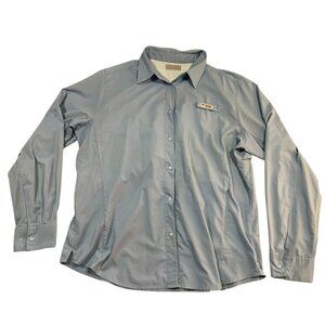 Mens Columbia PFG Omni Shade Long Sleeve Button Down Fishing Shirt Size XL Blue